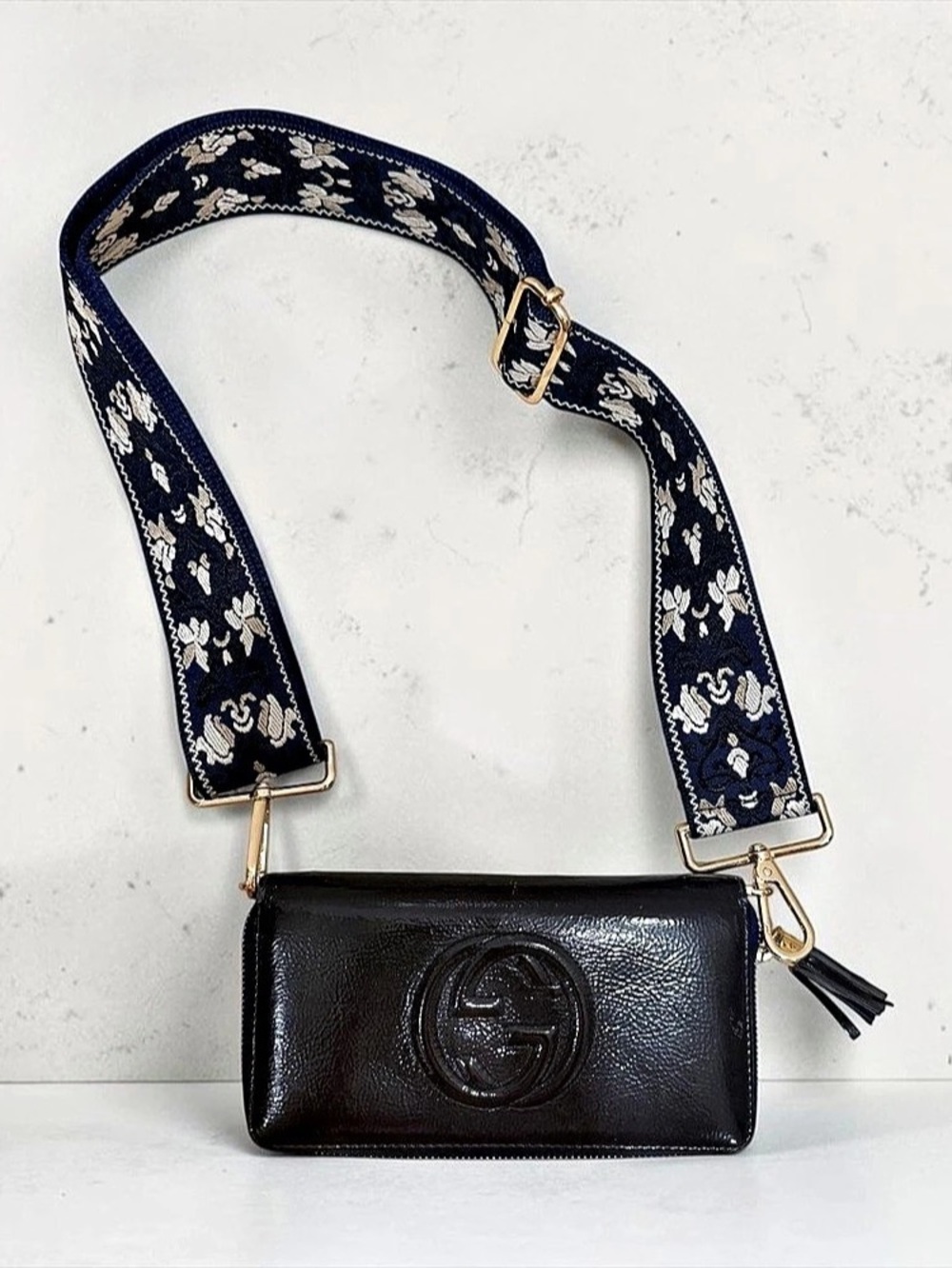 Gucci Soho Leather Zip Around Wallet • Custom Crossbody + Strap